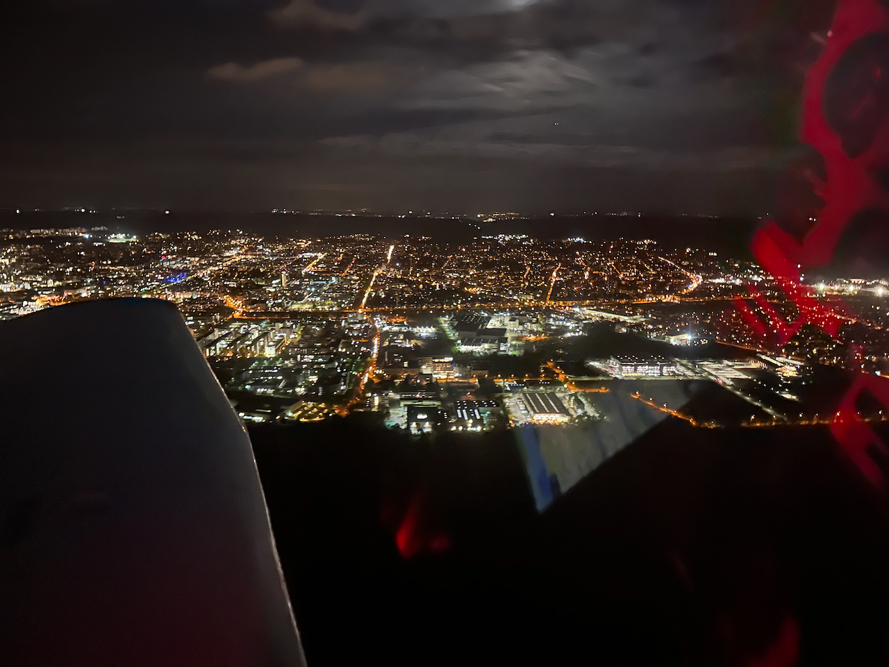 View of Darmstadt from a flight at night